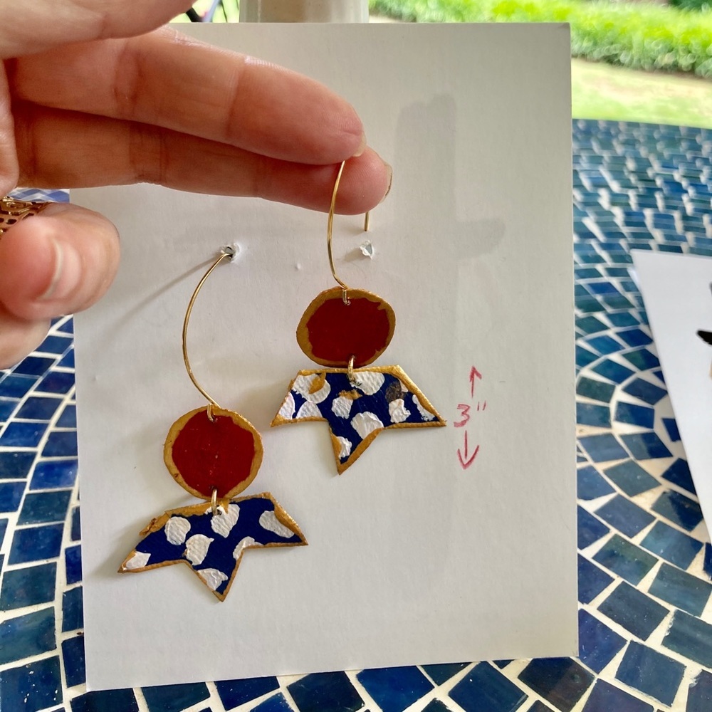NWT America 250 Hand Painted Earrings ! Patriotic red white blue